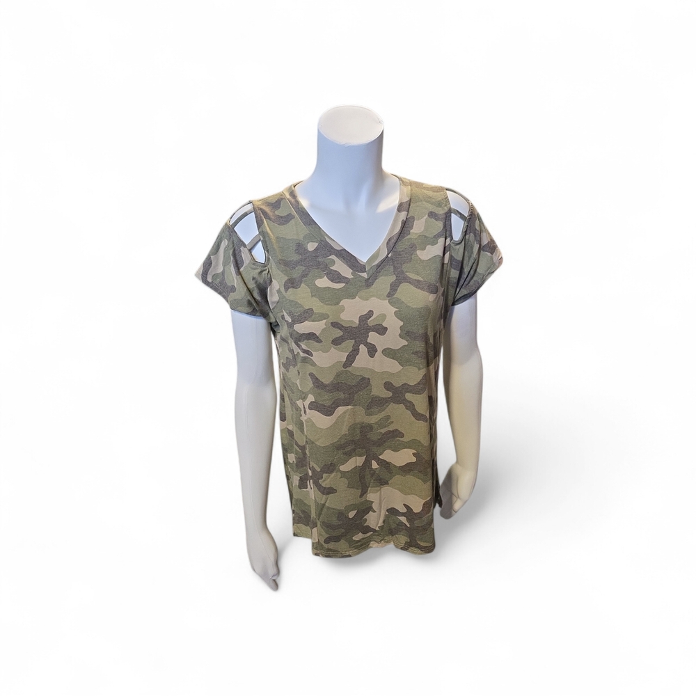 Sew In Love Green Camo V-Neck Top